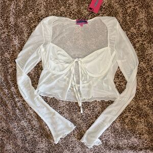 Edikted Sheer White Tie-Front Blouse